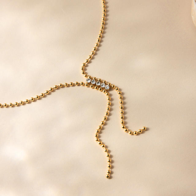 Y shape long tassel cubic zircon stainless steel necklace