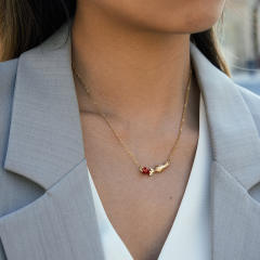 Classic hand of friendship rose flower stainless steel necklace