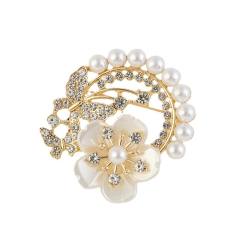 Alloy Pearl Diamond Elegant Brooch with Floral Decoration
