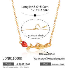 Classic hand of friendship rose flower stainless steel necklace