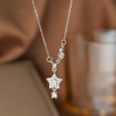 Hot sale diamond star pendant stainless steel chain necklace