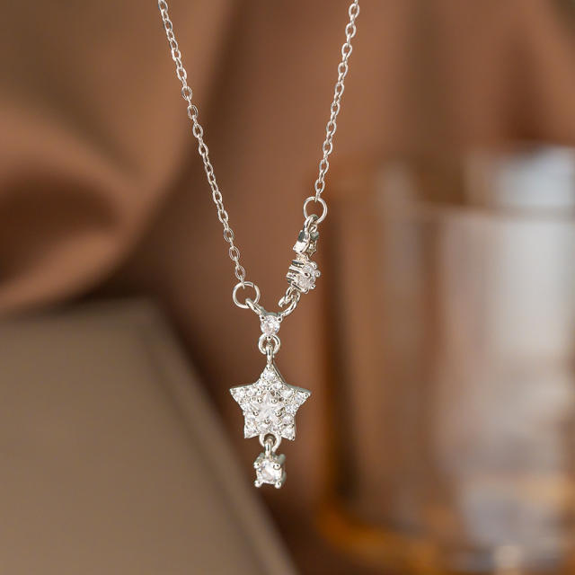 Hot sale diamond star pendant stainless steel chain necklace