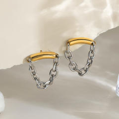 Simple mix color chain geometric stainless steel earrings