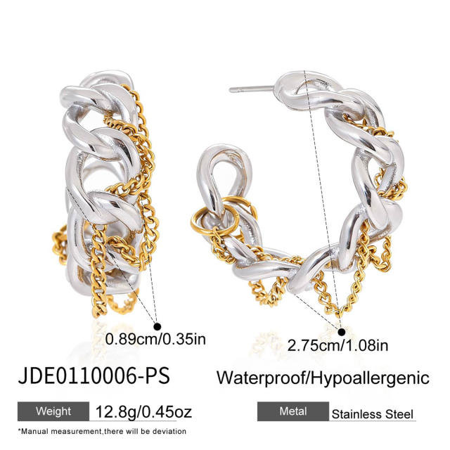 18KG punk trend chain hoop stainless steel earrings