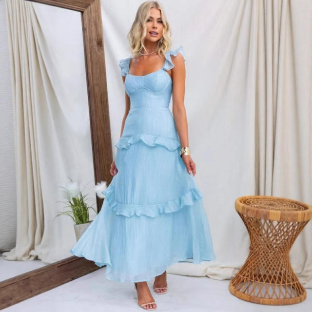 Elegant lake blue sweet maxi dress for women