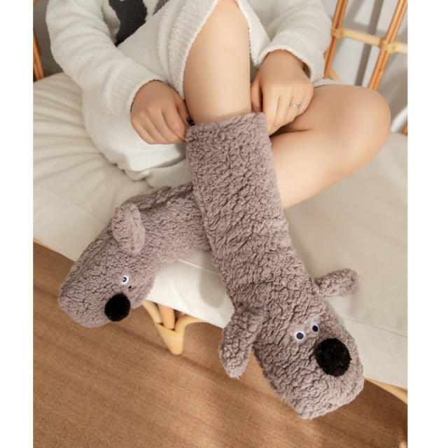 Non-Slip Indoor Snow Socks Fleece-Lined Thickened Coral Fleece Home Slippers