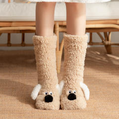 Non-Slip Indoor Snow Socks Fleece-Lined Thickened Coral Fleece Home Slippers