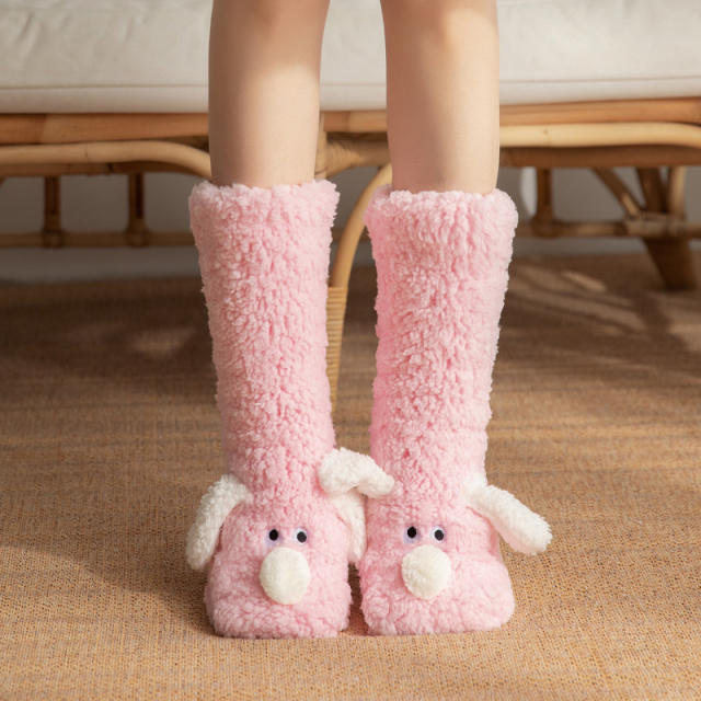 Non-Slip Indoor Snow Socks Fleece-Lined Thickened Coral Fleece Home Slippers