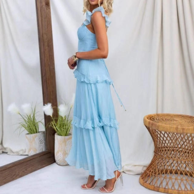 Elegant lake blue sweet maxi dress for women