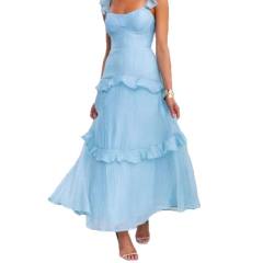 Elegant lake blue sweet maxi dress for women