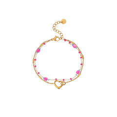 Boho thin chain pink bead stainless steel bracelet for women