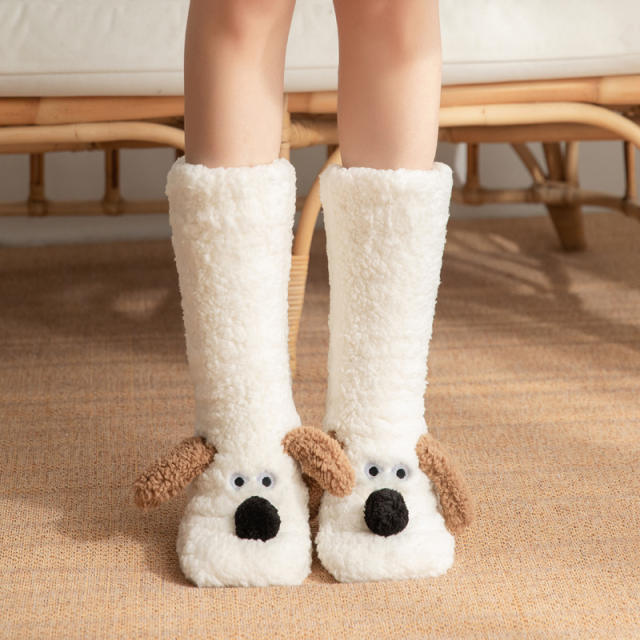 Non-Slip Indoor Snow Socks Fleece-Lined Thickened Coral Fleece Home Slippers