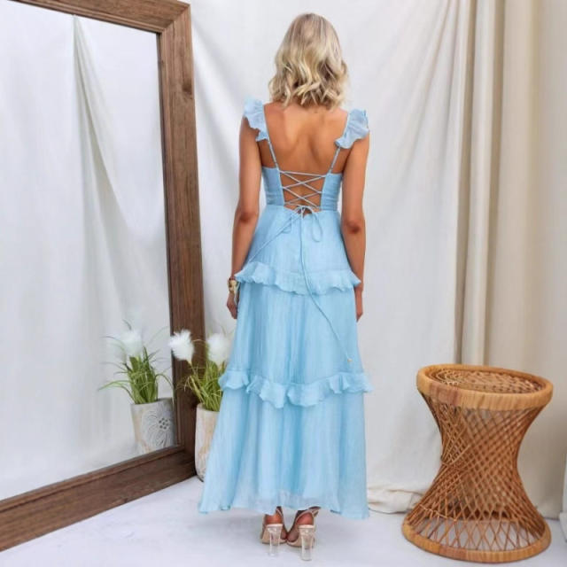 Elegant lake blue sweet maxi dress for women