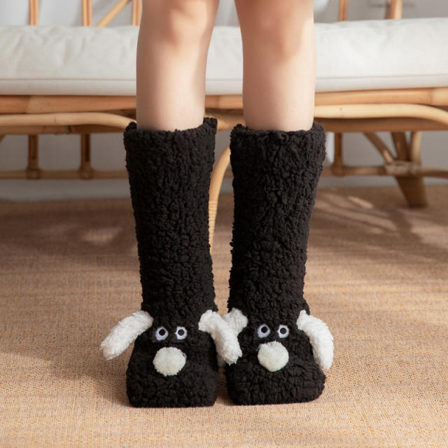 Non-Slip Indoor Snow Socks Fleece-Lined Thickened Coral Fleece Home Slippers
