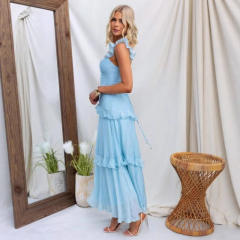 Elegant lake blue sweet maxi dress for women