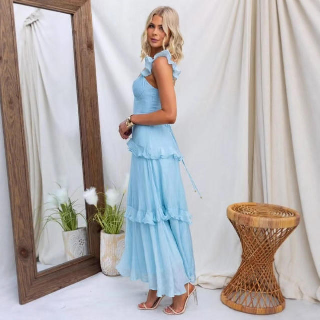 Elegant lake blue sweet maxi dress for women