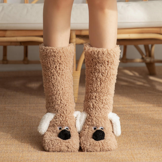 Non-Slip Indoor Snow Socks Fleece-Lined Thickened Coral Fleece Home Slippers