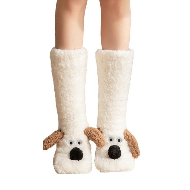 Non-Slip Indoor Snow Socks Fleece-Lined Thickened Coral Fleece Home Slippers