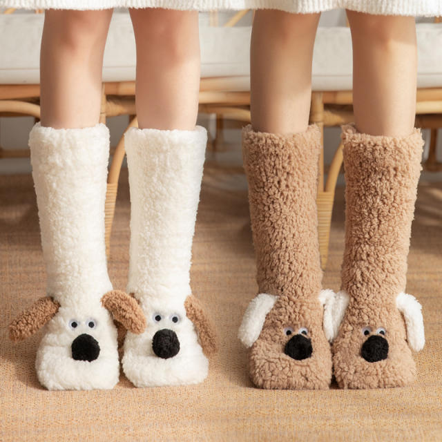 Non-Slip Indoor Snow Socks Fleece-Lined Thickened Coral Fleece Home Slippers
