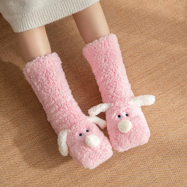 Non-Slip Indoor Snow Socks Fleece-Lined Thickened Coral Fleece Home Slippers