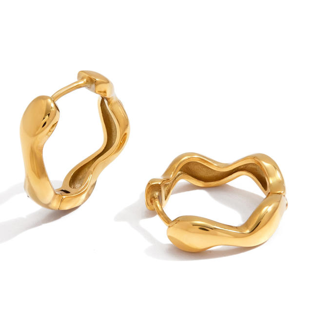 Elegant wave shape stainless steel ear cuff studs earrings