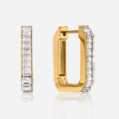 18KG U shape cubic zircon stainless steel earrings hoop earrings