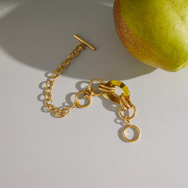 Vintage acrylic circle stainless steel chain bracelet necklace set