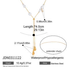 Classic pearl bead stainless steel snake chain long necklace Y shape necklace