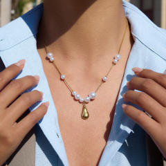 Classic drop pearl necklace stainless steel necklace