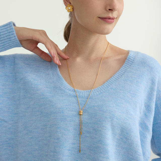 Easy match winter long necklace sweater chain stainless steel necklace