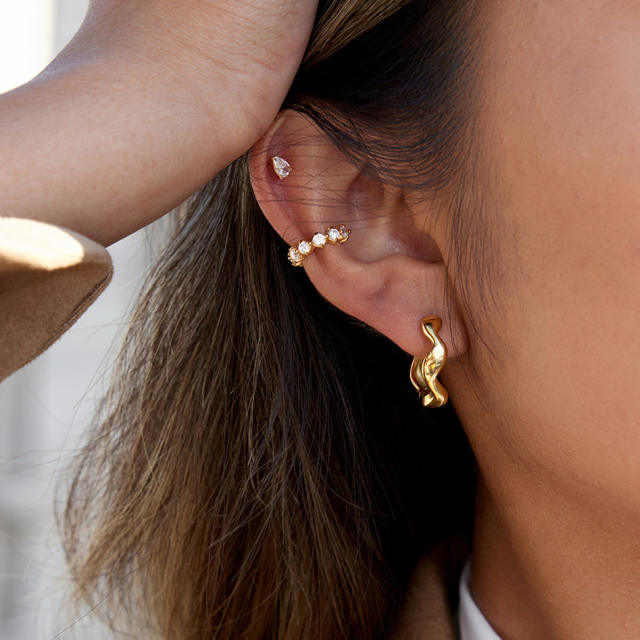 Elegant wave shape stainless steel ear cuff studs earrings