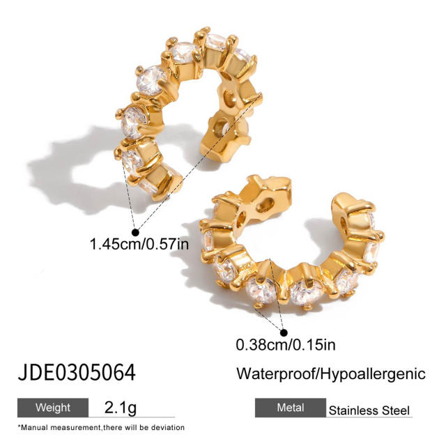 Elegant wave shape stainless steel ear cuff studs earrings