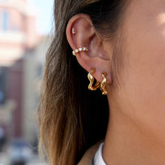Elegant wave shape stainless steel ear cuff studs earrings