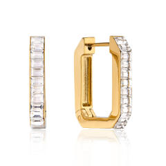 18KG U shape cubic zircon stainless steel earrings hoop earrings