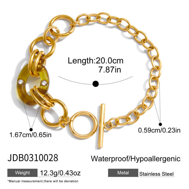 Vintage acrylic circle stainless steel chain bracelet necklace set