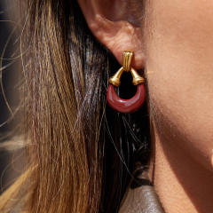 Elegant enamel drop stainless steel earrings hollow drop earrings