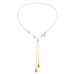 Classic pearl bead stainless steel snake chain long necklace Y shape necklace