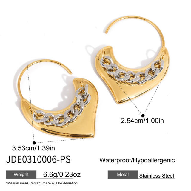 Elegant mix color heart shape stainless steel earrings