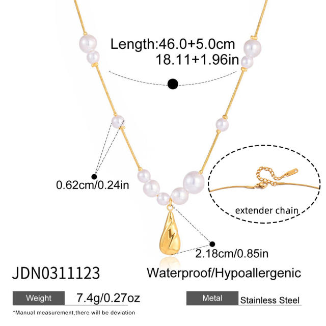 Classic drop pearl necklace stainless steel necklace