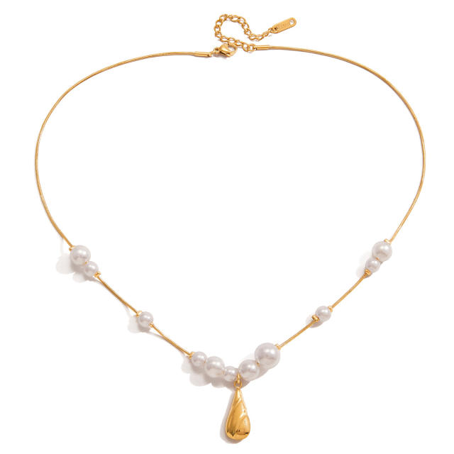 Classic drop pearl necklace stainless steel necklace