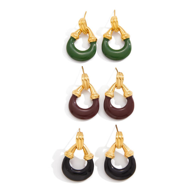 Elegant enamel drop stainless steel earrings hollow drop earrings
