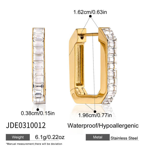 18KG U shape cubic zircon stainless steel earrings hoop earrings