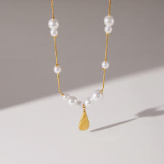 Classic drop pearl necklace stainless steel necklace