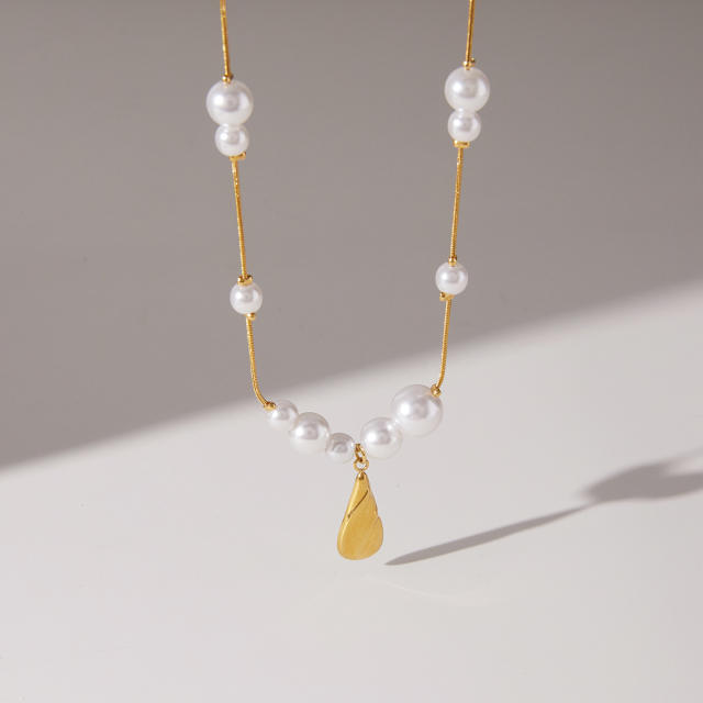 Classic drop pearl necklace stainless steel necklace
