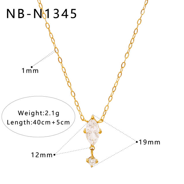 Dainty pearl cubic zircon inlaid easy match diamond necklace stainless steel necklace