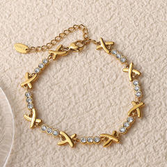 Luxury X-Shaped Inlaid cubic zircon Stainless Steel bracelet necklace Plated 18K jewelry for Women