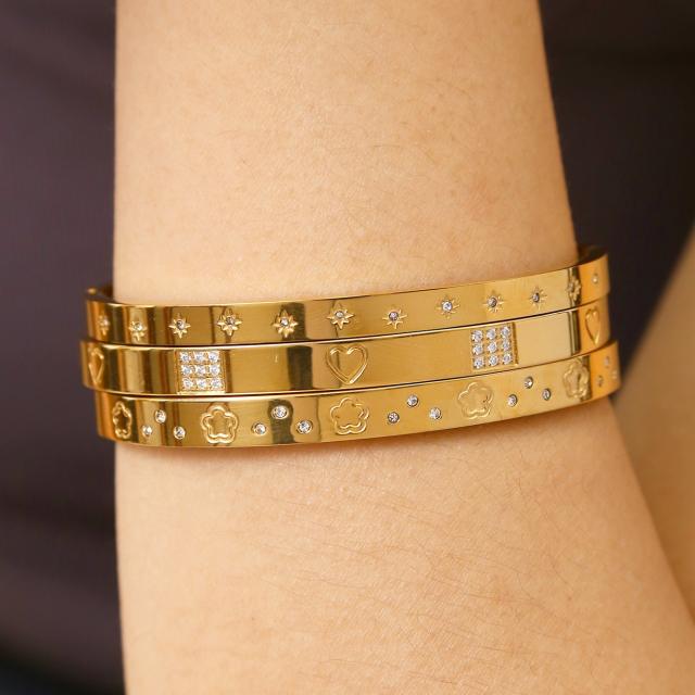 Elegant Cute Hand Jewelry Stainless Steel bangle Plated 18K Heart Diamond Bracelet for Women