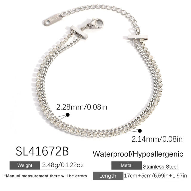 Easy match cubic zircon inlaid diamond stainless steel bracelet