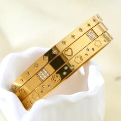 Elegant Cute Hand Jewelry Stainless Steel bangle Plated 18K Heart Diamond Bracelet for Women