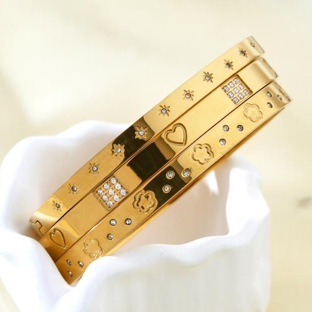 Elegant Cute Hand Jewelry Stainless Steel bangle Plated 18K Heart Diamond Bracelet for Women
